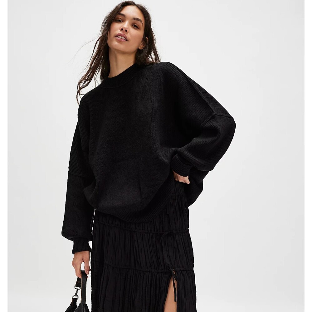 Free People Easy Street Tunic in Black Size XS Oversized Mockneck Ribbed